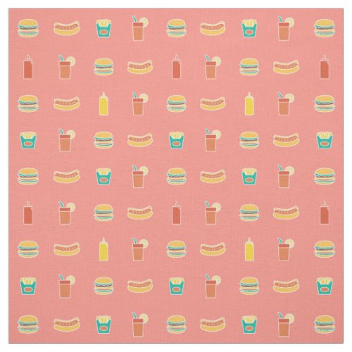 Colourful Fast food Burger Hot Dog Soda Pattern Fabric