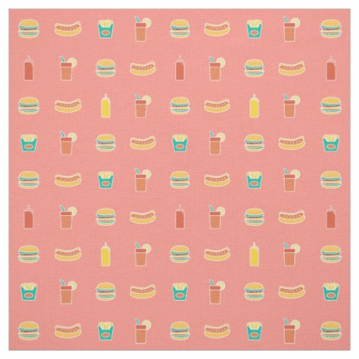 Colourful Fast food Burger Hot Dog Soda Pattern Fabric