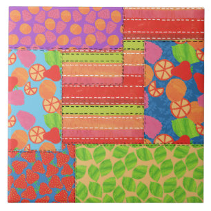 Colourful Faux Patchwork of Summer Fruits Patterns Ceramic Tile