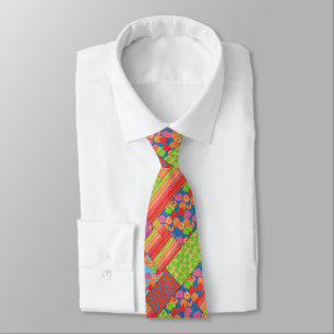 Colourful Faux Patchwork of Summer Fruits Patterns Neck Tie