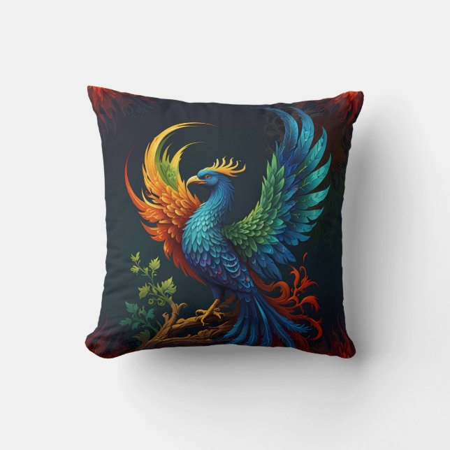 Colourful Feathered Phoenix Bird Pattern  Throw Pillow (Front)