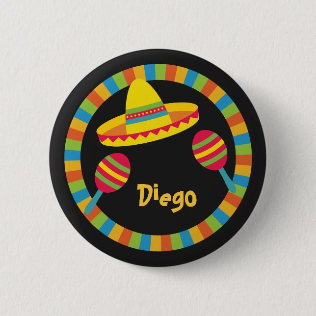 Colourful Fiesta Sombrero Hat Maracas Pinback Button (Front)