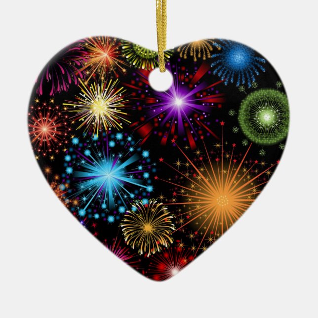Colourful fireworks New Year Ceramic Ornament (Front)