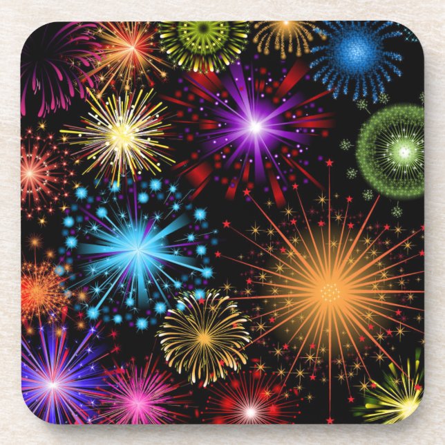 Colourful fireworks New Year Drink Coaster (Front)