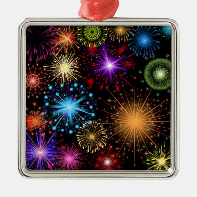 Colourful fireworks New Year Metal Ornament (Front)