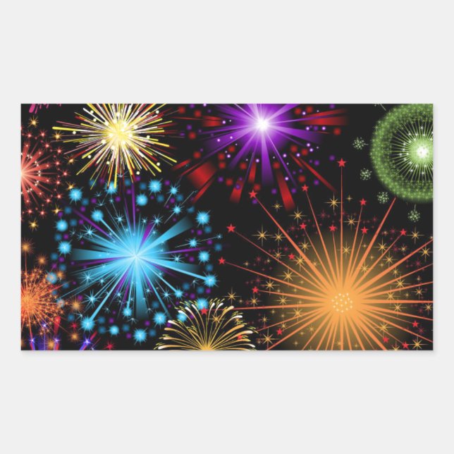 Colourful fireworks New Year Rectangular Sticker (Front)