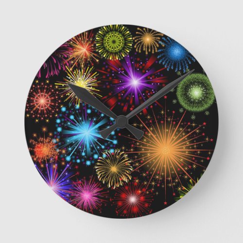 Colourful fireworks New Year Round Clock