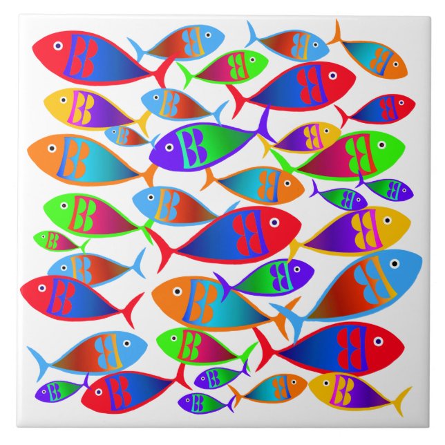 Colourful Fish Custom Text Ceramic Tile (Front)