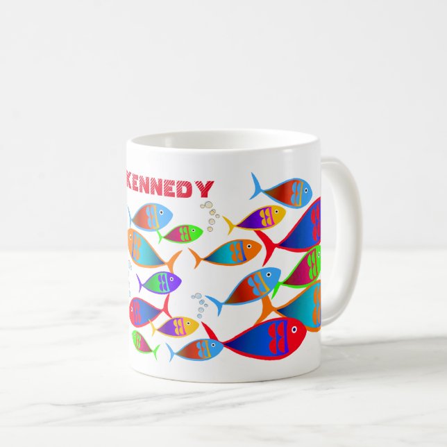 Colourful Fish Custom Text Coffee Mug (Front Right)