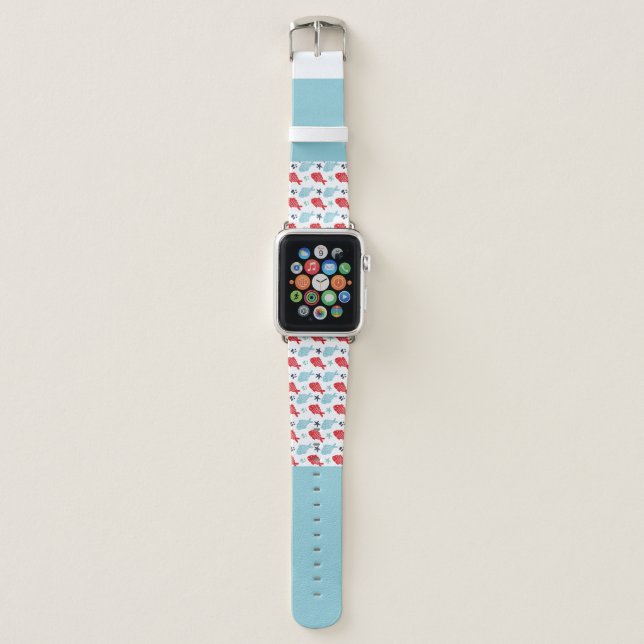 COLOURFUL FISH RED & BLUE TRENDY PATTERN APPLE WATCH BAND (Front)