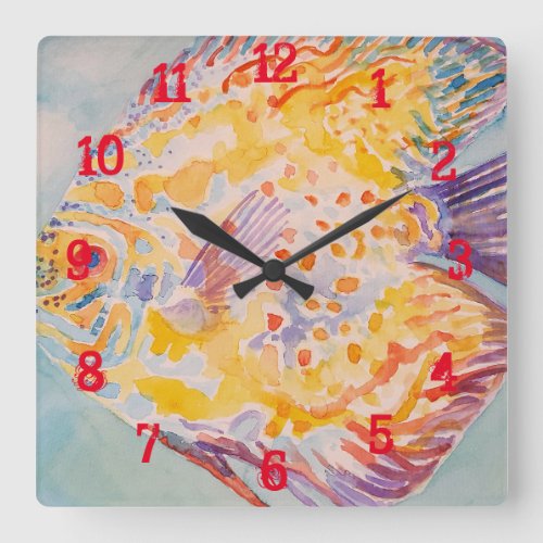 Colourful Fish Watercolour Childs Boys Nursery Square Wall Clock
