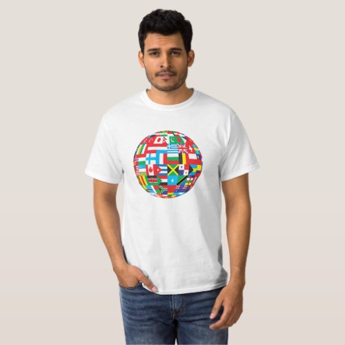 Colourful Flags Of The World Globe T_Shirt