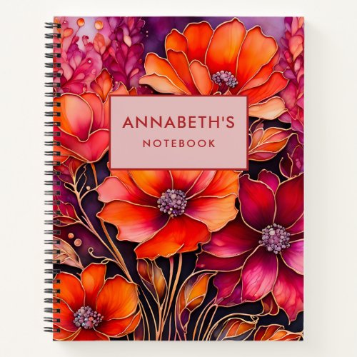 Colourful Floral Ink Art Spiral Notebook