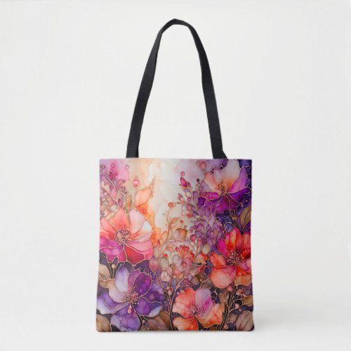 Colourful Floral Ink Art Tote Bag