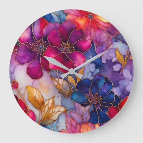 Colourful Floral Ink Art Wall Clock