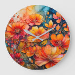 Colourful Floral Ink Art Wall Clock