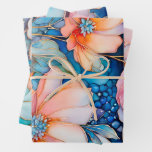 Colourful Floral Ink Art Wrapping Paper Sheets