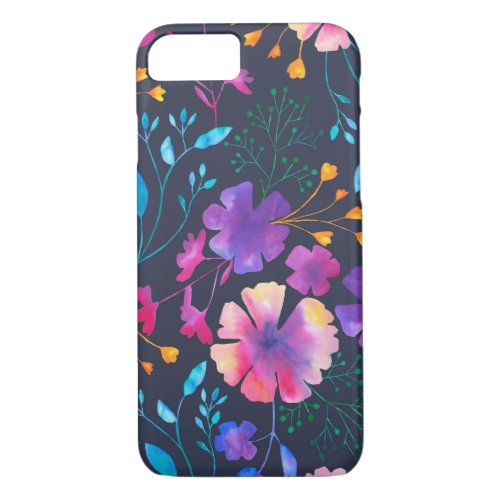 Colourful Floral Pattern Painted Navy Phone Cover