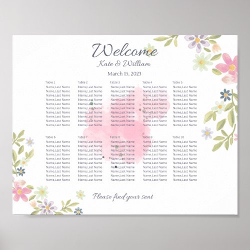 Colourful Floral Wedding 10 Table seating chart