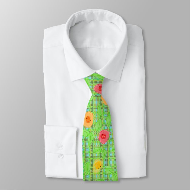 Colourful flower patterned neck tie (Tied)