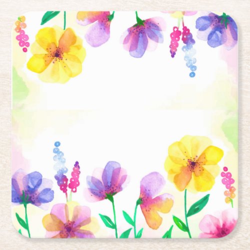 Colourful flowers fields square paper coaster