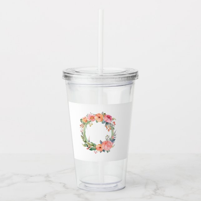 Colourful flowers in circle  acrylic tumbler (Front)