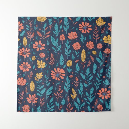 Colourful flowers leaf patterns tapestry