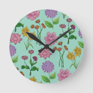 Colourful flowers round clock