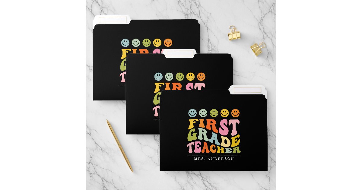 Customised Name Files Colourful Fun First Grade Teacher Custom Name File Folder | Zazzle
