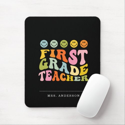 Colourful Fun First Grade Teacher Custom Name Mouse Pad