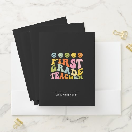 Colourful Fun First Grade Teacher Custom Name Pocket Folder