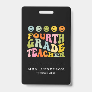 Colourful Fun Fourth Grade Teacher Custom Name Badge