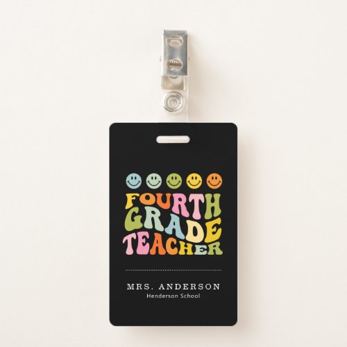 Colourful Fun Fourth Grade Teacher Custom Name Badge
