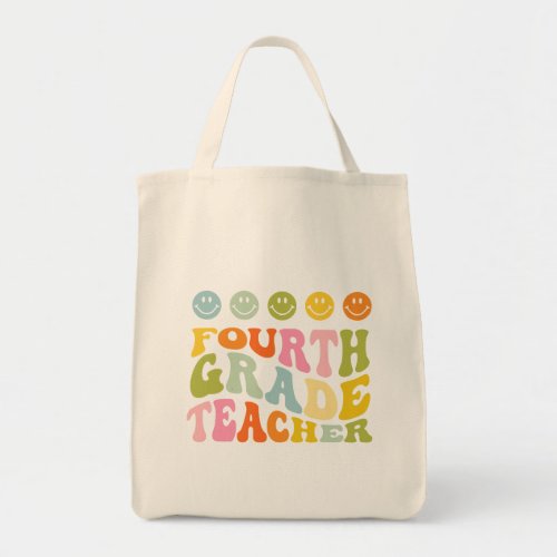 Colourful Fun Fourth Grade Teacher Custom Name Tote Bag