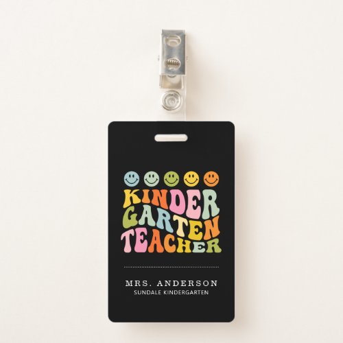 Colourful Fun Kindergarten Teacher Custom Name  Badge