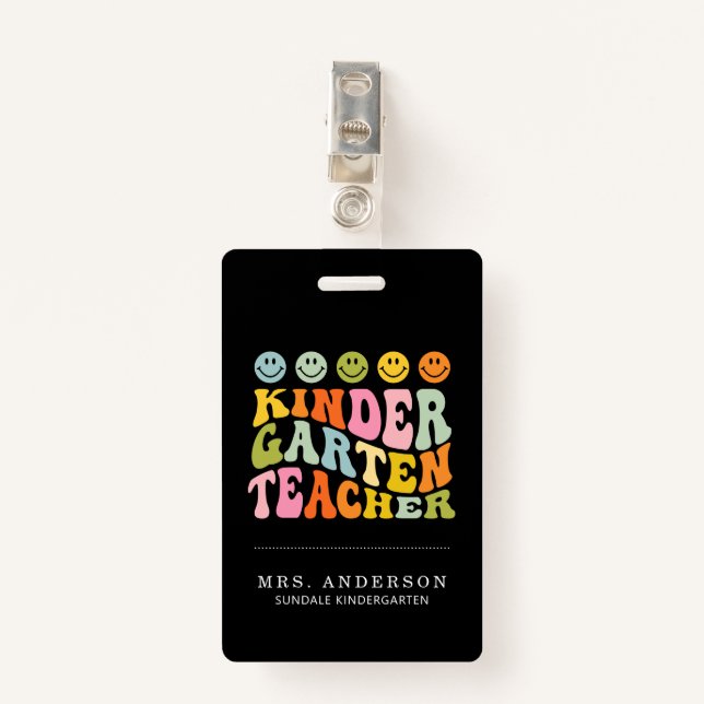 Colourful Fun Kindergarten Teacher Custom Name  Badge (Front with Clip)