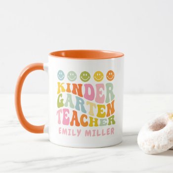 Colourful Fun Kindergarten Teacher Custom Name Mug by splendidsummer at Zazzle