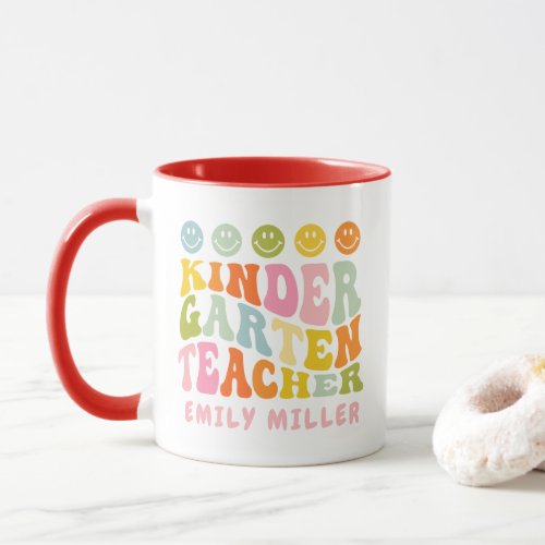 Colourful Fun Kindergarten Teacher Custom Name Mug