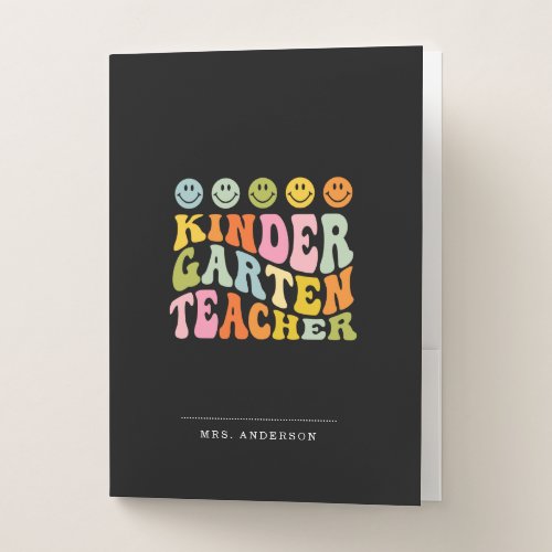 Colourful Fun Kindergarten Teacher Custom Name Pocket Folder