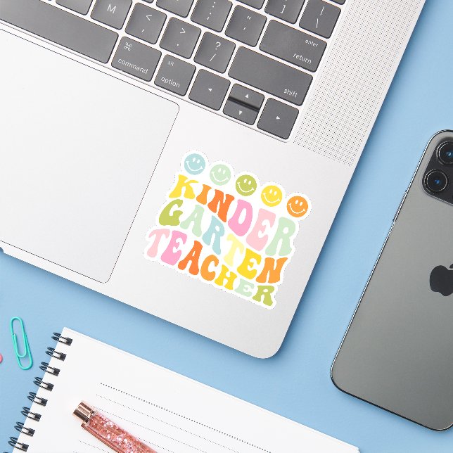 Colourful Fun Kindergarten Teacher Custom Name Sticker (Laptop w/ iPhone)