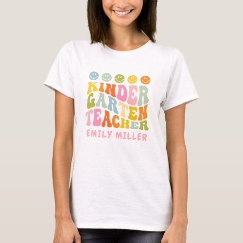 Colourful Fun Kindergarten Teacher Custom Name T_Shirt