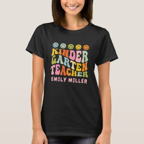 Colourful Fun Kindergarten Teacher Custom Name T_Shirt