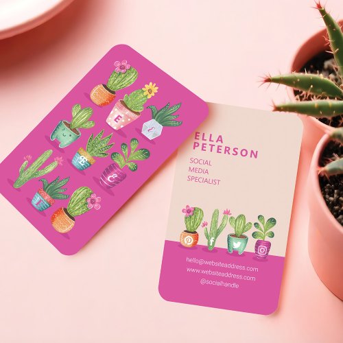 Colourful Fun Potted Plants  Cactus Houseplants Business Card