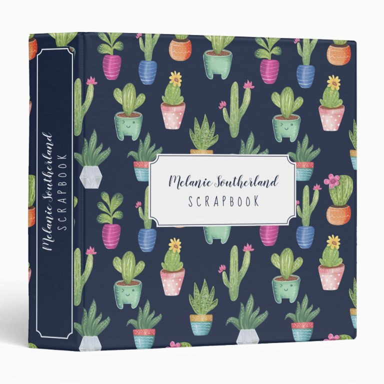 Colourful Fun Potted Plants &amp; Cactus Scrapbook 3 Ring Binder