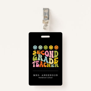 Colourful Fun Second Grade Teacher Custom Name Badge