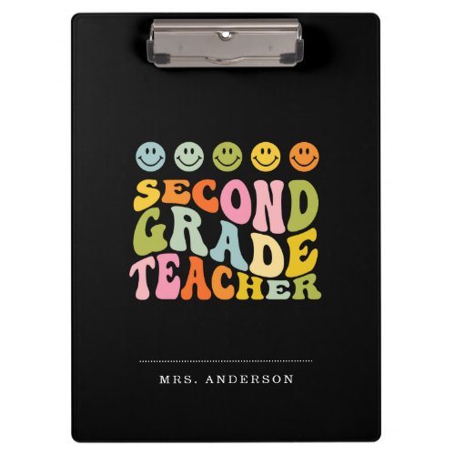 Colourful Fun Second Grade Teacher Custom Name Clipboard