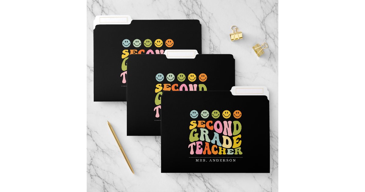 To Grade Folder Colourful Fun Second Grade Teacher Custom Name File Folder | Zazzle
