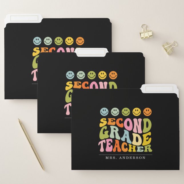 Colourful Fun Second Grade Teacher Custom Name File Folder (Set)