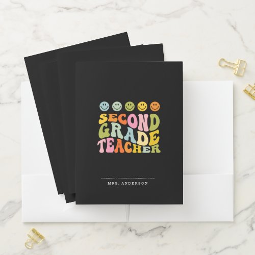 Colourful Fun Second Grade Teacher Custom Name Pocket Folder