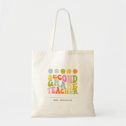 Colourful Fun Second Grade Teacher Custom Name Tote Bag